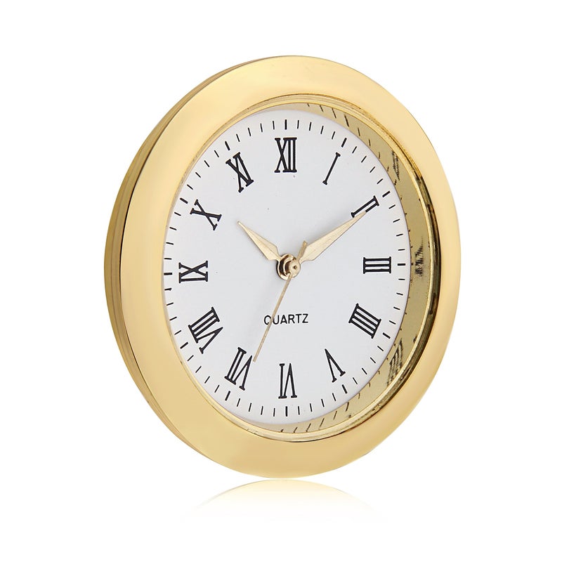 ShoppeWatch Mini Clock Insert 1 7/16" (35mm) Quartz Movement | Miniature Clock Face Insert | Small Round Fit Up White Dial Gold Tone Bezel Roman Numerals CK096GD - Image 4